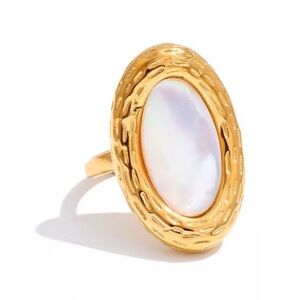 Sara Sotti Gold and White Stainless Steel Adjustable 18K Gold Plated Ring